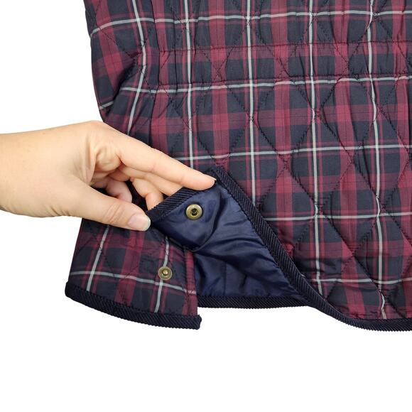 Talbots Womens Quilted Plaid Vest Size Small Petite Red Navy Full Zip Snap Front - Picture 5 of 12
